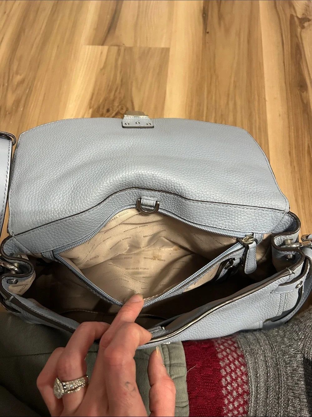 Studded Top-Handle Crossbody Bag in Light Blue